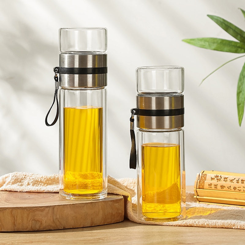 Double-layer Insulated Tea Water Separation Glass Cup