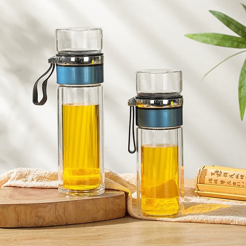 Double-layer Insulated Tea Water Separation Glass Cup