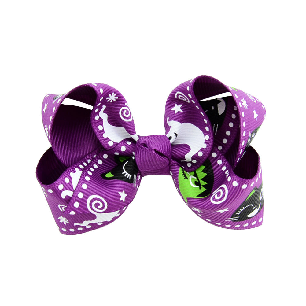 Halloween Bow Hair Clip Cartoon Printed Bow Children's Hair Accessories Head Accessories Wholesale Cross-Border Festival 751