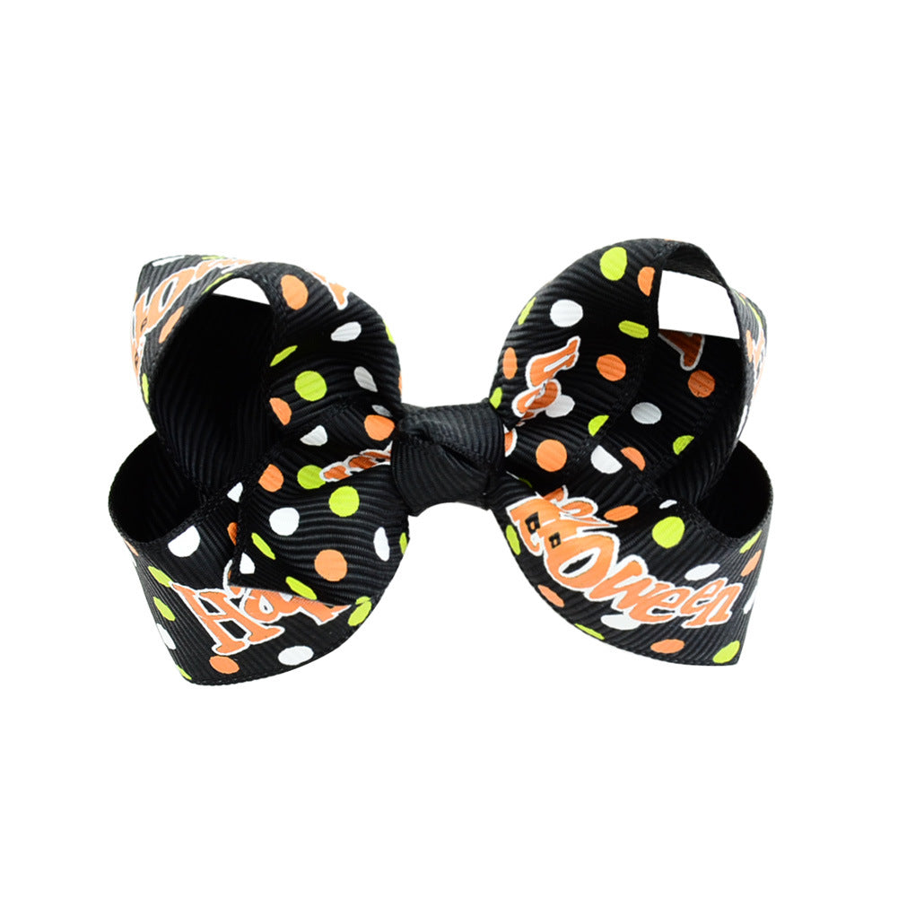 Halloween Bow Hair Clip Cartoon Printed Bow Children's Hair Accessories Head Accessories Wholesale Cross-Border Festival 751
