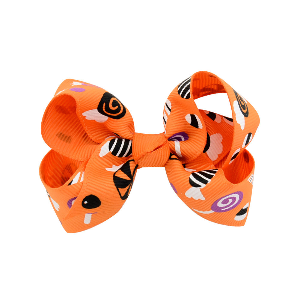 Halloween Bow Hair Clip Cartoon Printed Bow Children's Hair Accessories Head Accessories Wholesale Cross-Border Festival 751