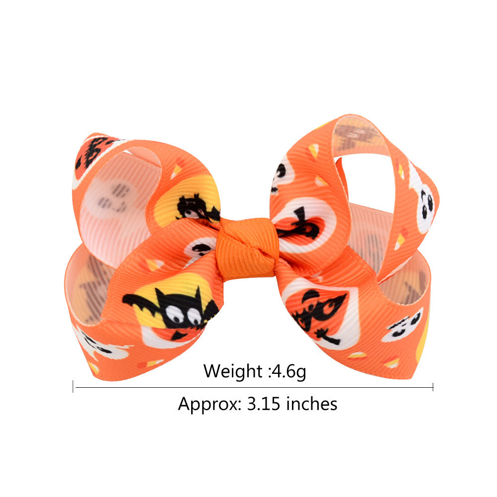 Halloween Bow Hair Clip Cartoon Printed Bow Children's Hair Accessories Head Accessories Wholesale Cross-Border Festival 751