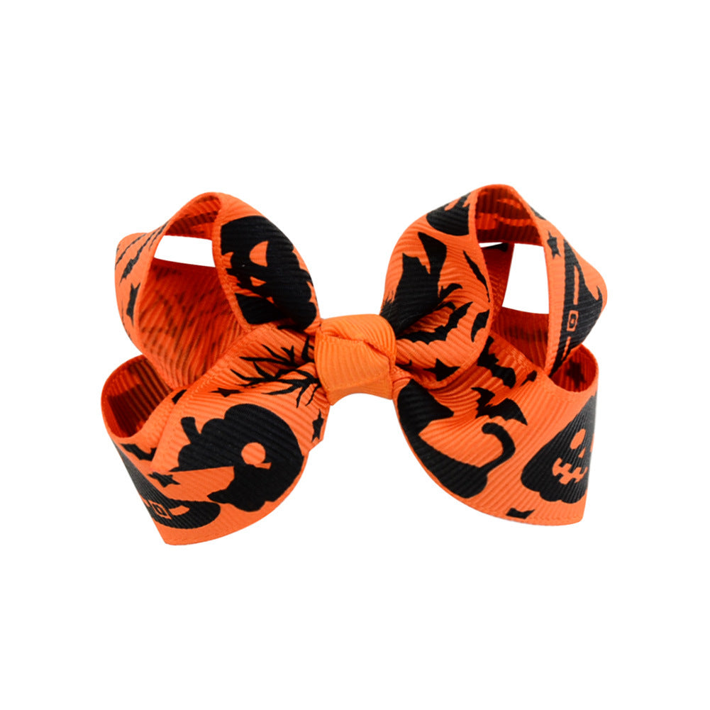 Halloween Bow Hair Clip Cartoon Printed Bow Children's Hair Accessories Head Accessories Wholesale Cross-Border Festival 751