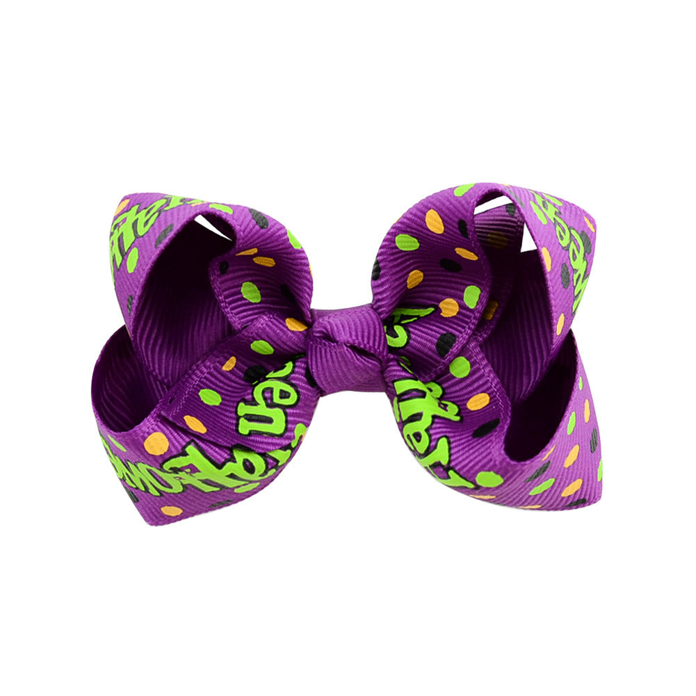Halloween Bow Hair Clip Cartoon Printed Bow Children's Hair Accessories Head Accessories Wholesale Cross-Border Festival 751