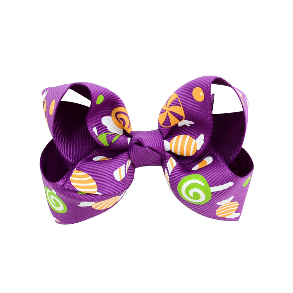 Halloween Bow Hair Clip Cartoon Printed Bow Children's Hair Accessories Head Accessories Wholesale Cross-Border Festival 751