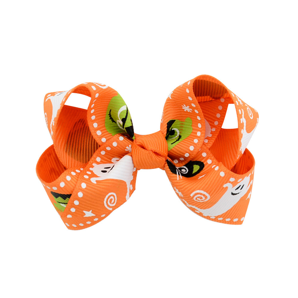 Halloween Bow Hair Clip Cartoon Printed Bow Children's Hair Accessories Head Accessories Wholesale Cross-Border Festival 751
