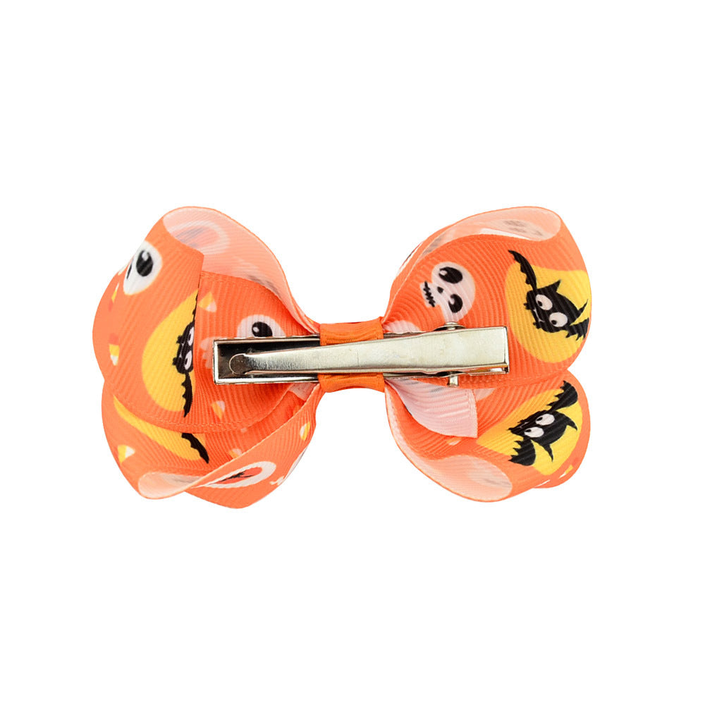 Halloween Bow Hair Clip Cartoon Printed Bow Children's Hair Accessories Head Accessories Wholesale Cross-Border Festival 751