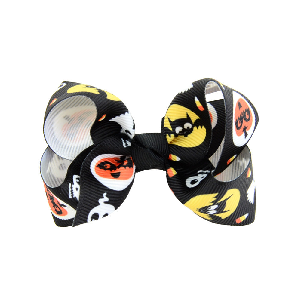 Halloween Bow Hair Clip Cartoon Printed Bow Children's Hair Accessories Head Accessories Wholesale Cross-Border Festival 751