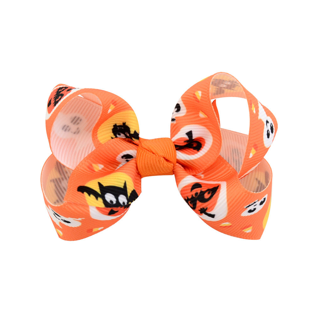 Halloween Bow Hair Clip Cartoon Printed Bow Children's Hair Accessories Head Accessories Wholesale Cross-Border Festival 751