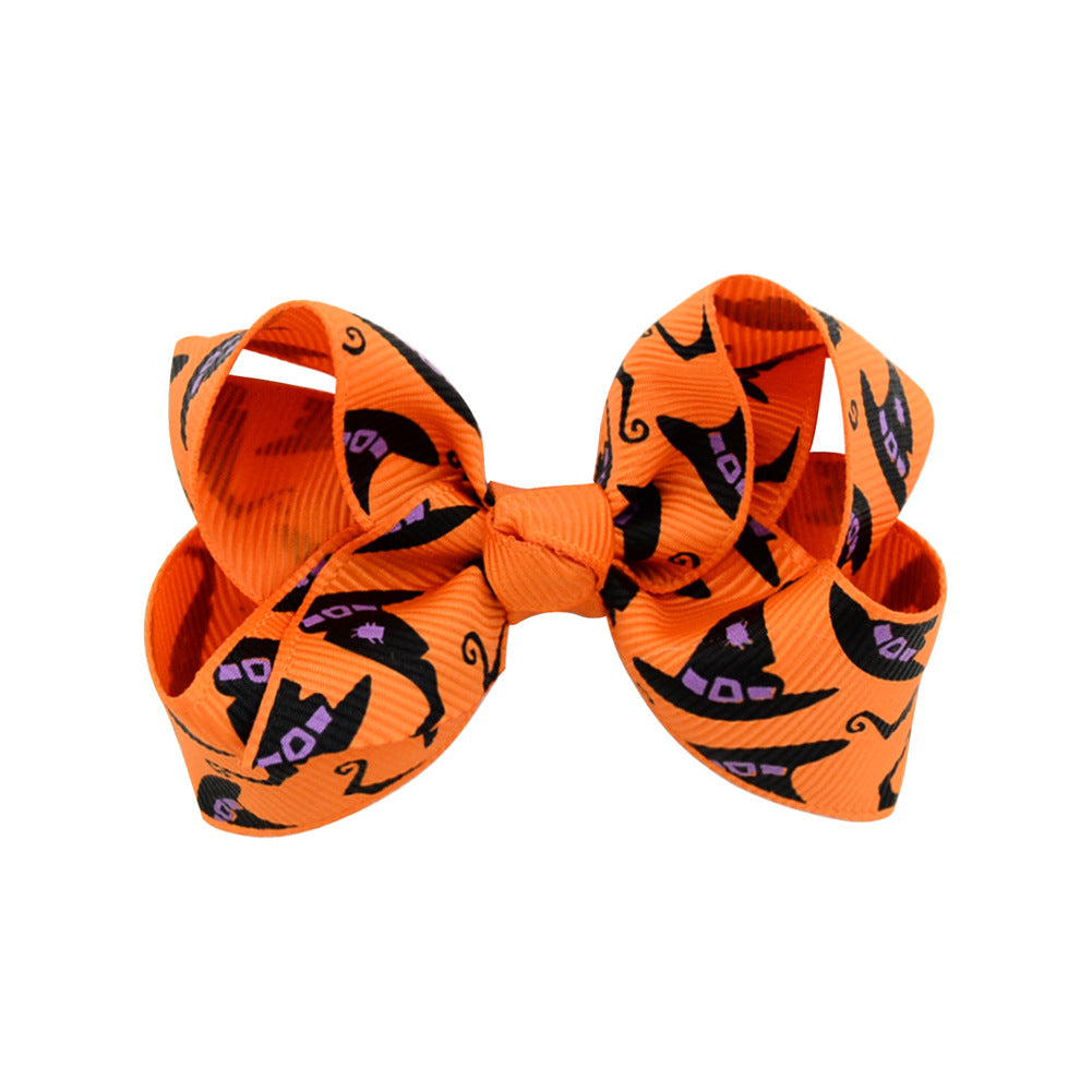 Halloween Bow Hair Clip Cartoon Printed Bow Children's Hair Accessories Head Accessories Wholesale Cross-Border Festival 751