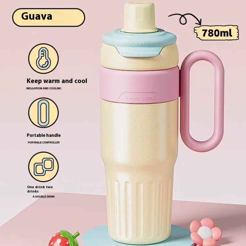 Stainless Steel With Lid Coffee Cup Thermos Large Capacity Straw Cup For Male And Female