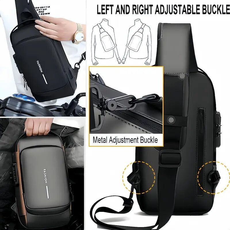 Men S Waterproof Motorcycle Chest Bag - Anti-Theft Shoulder Bag Oxford Fabric