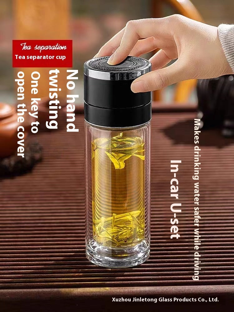 Double-layer Insulated Tea Water Separation Glass Cup