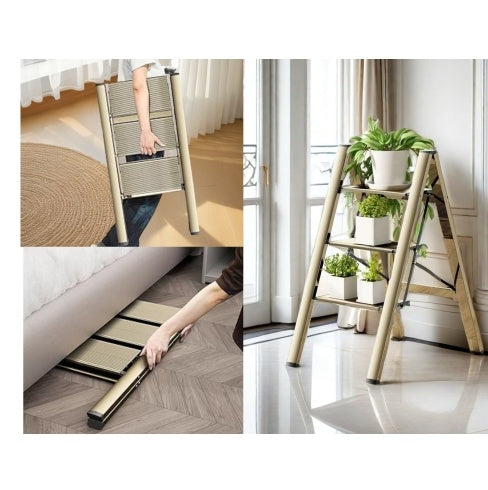 3 Step Ladder, Aluminum Alloy Ladder, Folding Ladder, With Wide Non-skid Pedals 300 Lb Capacity Home Office Portable Ladder, Light and Strong Compact