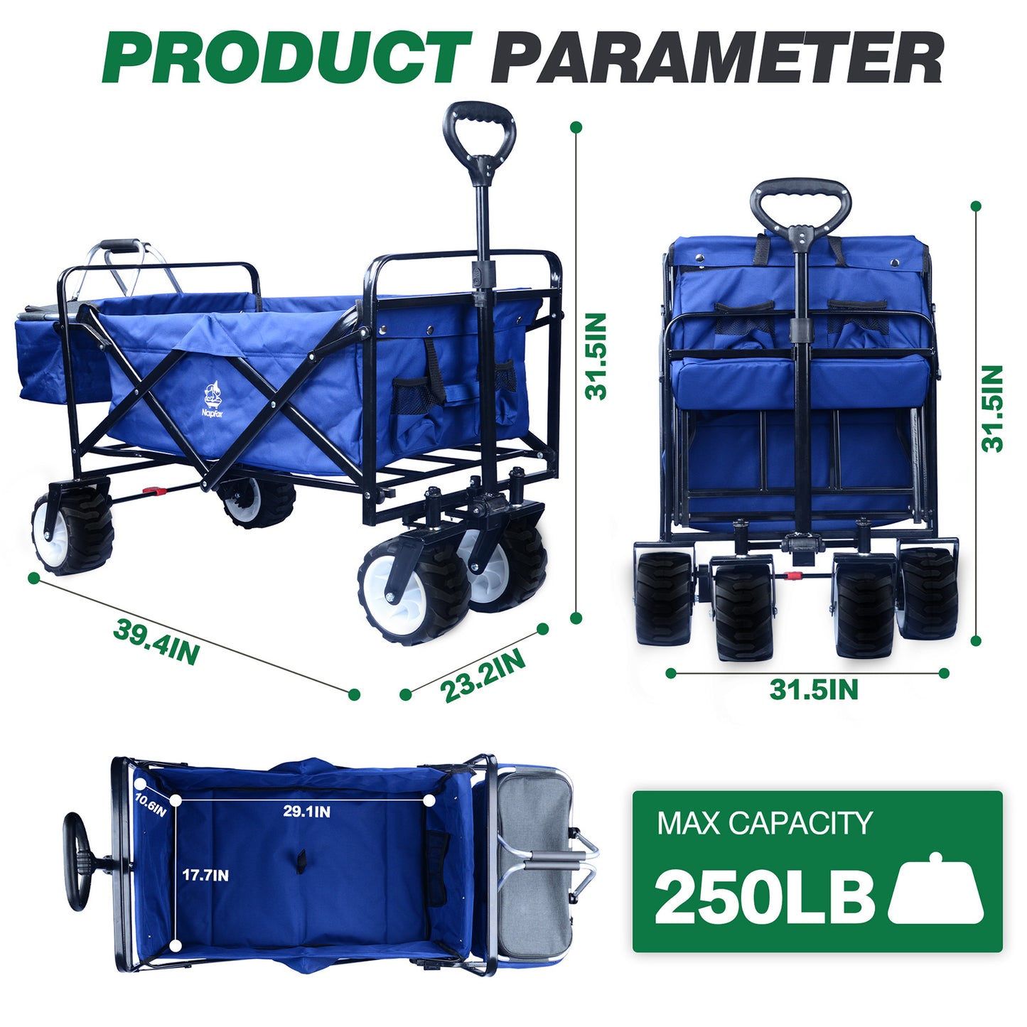 Collapsible Wagon, Wagons Carts Foldable Grocery Cart on Wheels