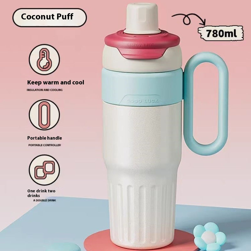 Stainless Steel With Lid Coffee Cup Thermos Large Capacity Straw Cup For Male And Female