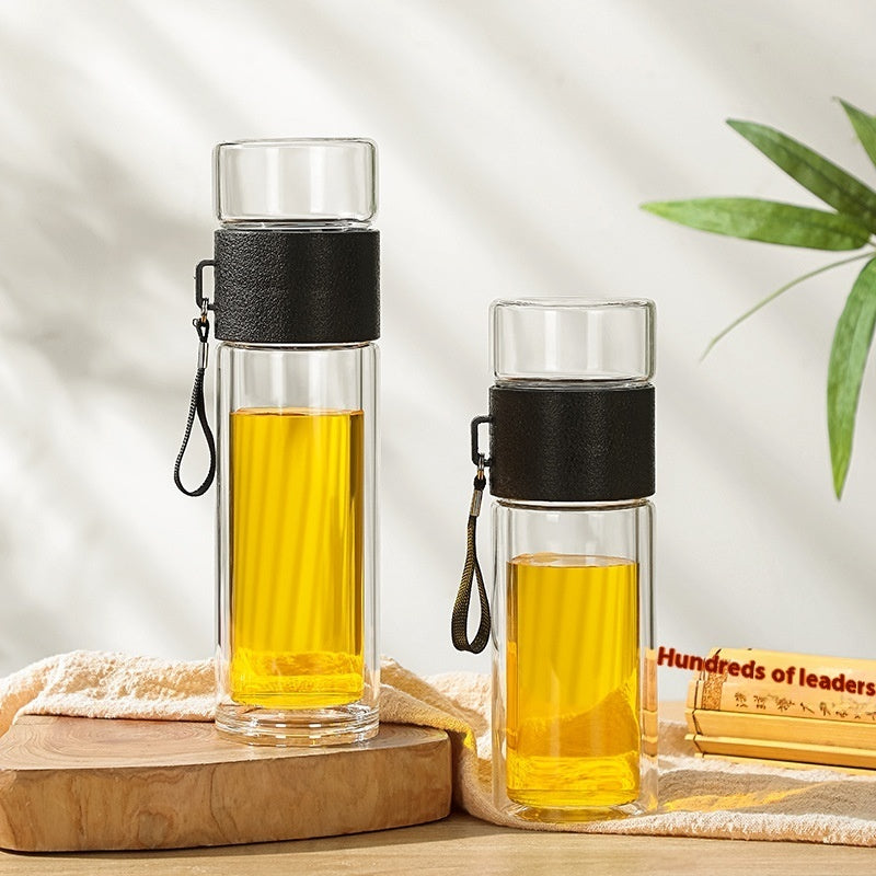 Double-layer Insulated Tea Water Separation Glass Cup
