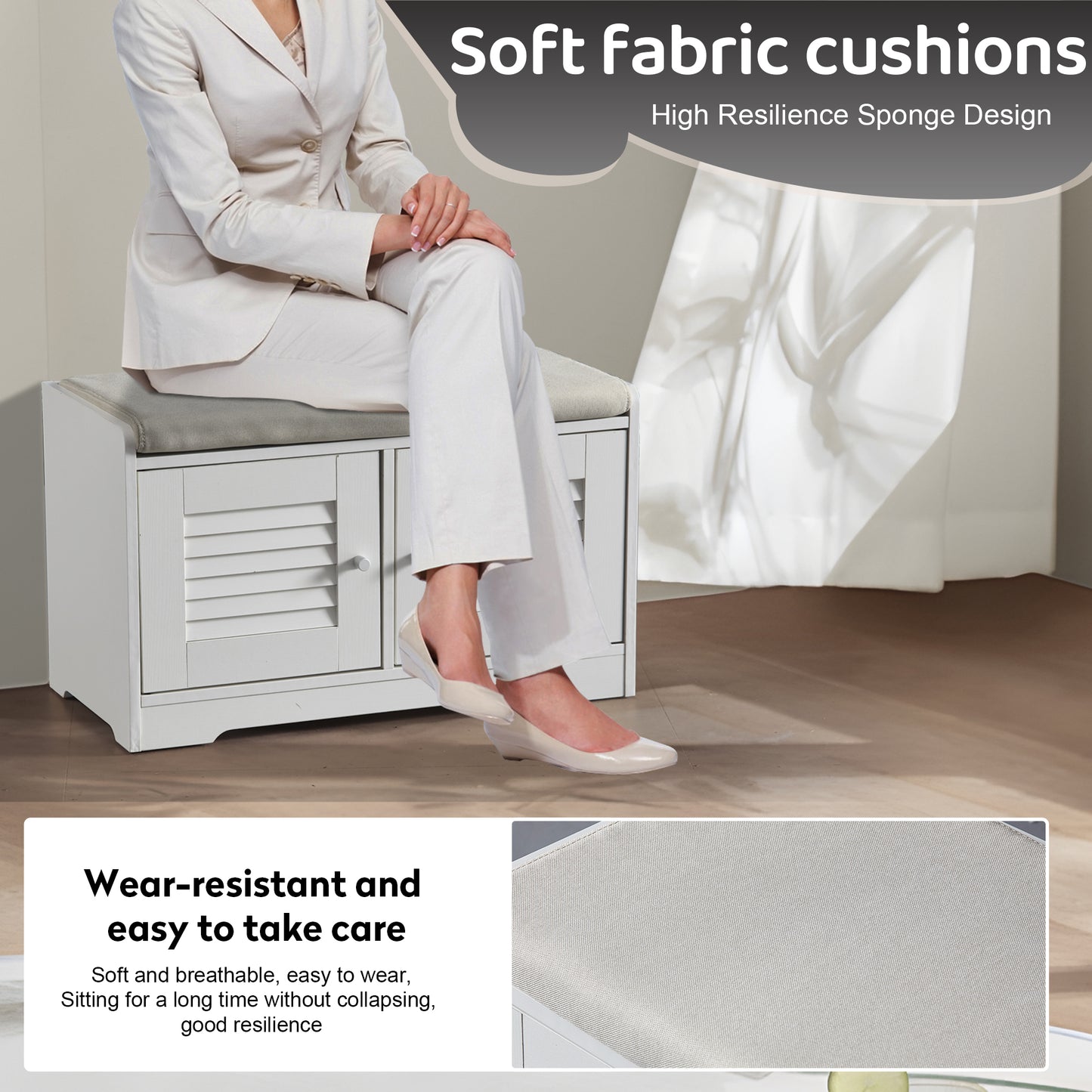 28.74"Shoe Storage Bench with 2 Door Cabinet, Entryway Bench with White Shoe Storage, Shoe Bench with Cushion, Adjustable Shelves, Shoe Rack Bench for Entryway, Hallway