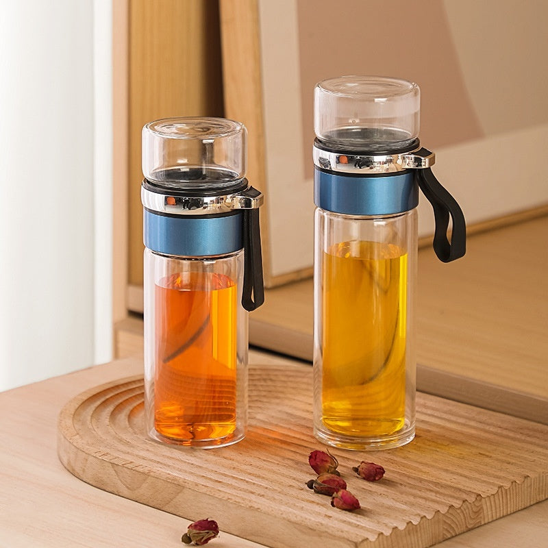Double-layer Insulated Tea Water Separation Glass Cup