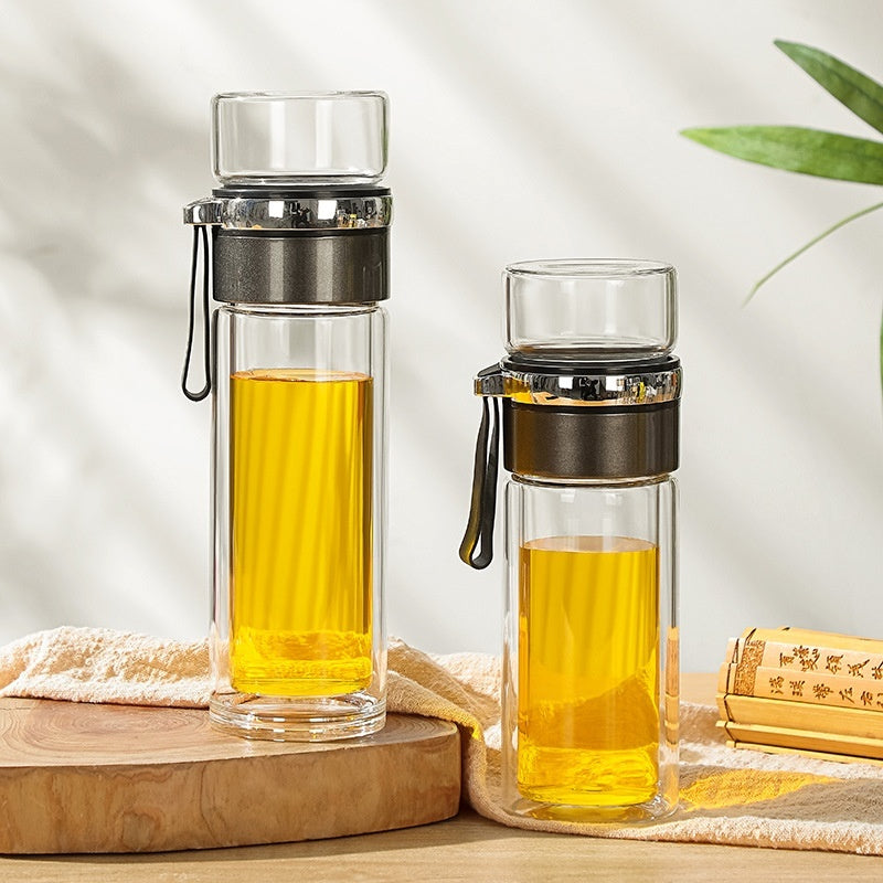 Double-layer Insulated Tea Water Separation Glass Cup