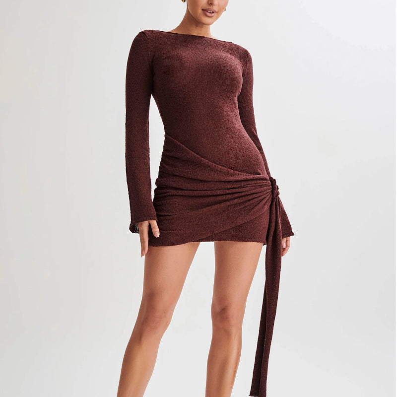 Slim Long-sleeved V-shaped Backless Short Dresses