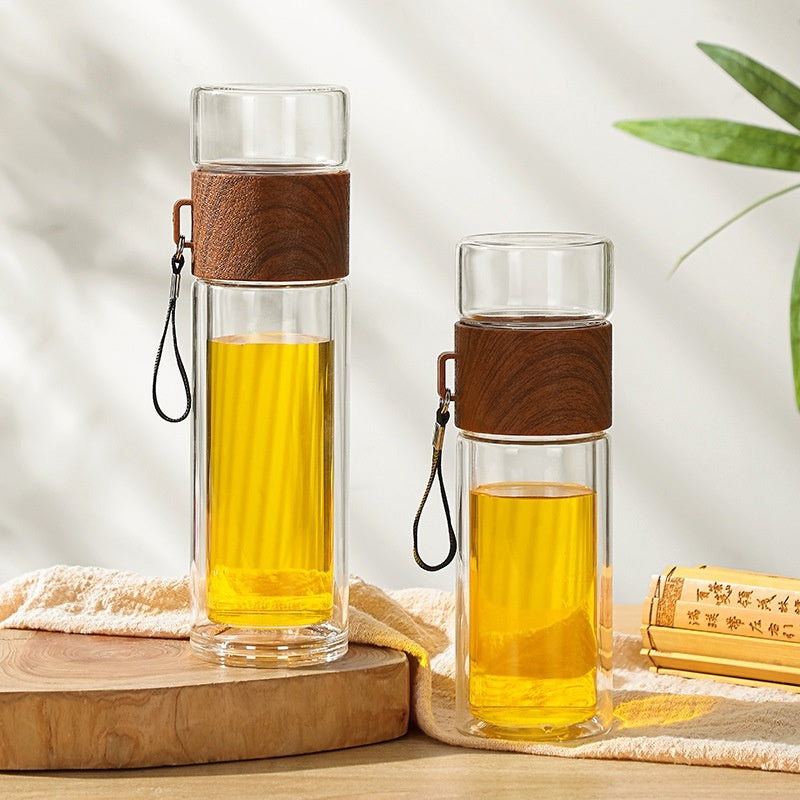 Double-layer Insulated Tea Water Separation Glass Cup