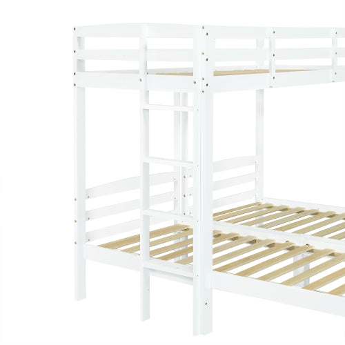 Bunk Bed Triple Sleeper with Side Ladder for Children and Teens 3FT, White 90x190cm,90x200cm Mattress Not Included