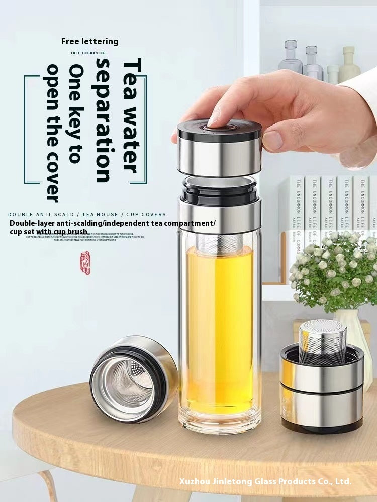 Double-layer Insulated Tea Water Separation Glass Cup
