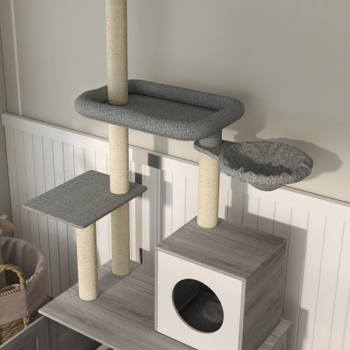 Paw Hut Cat Tree with Litter Box Enclosure, 2 In 1 Floor to Ceiling Cat Tower Litter Box Furniture with Condo