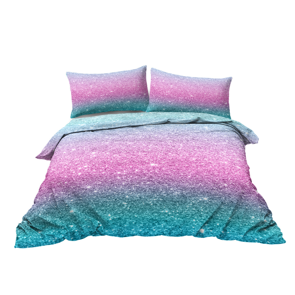 Girly Duvet Cover Rainbow Glitter Ombre Bedding Sets 3 Pcs Chic Purple Blue Green Pastel Bedspreads Sparkle Quilt Cover Set With 2 Pillow Shams