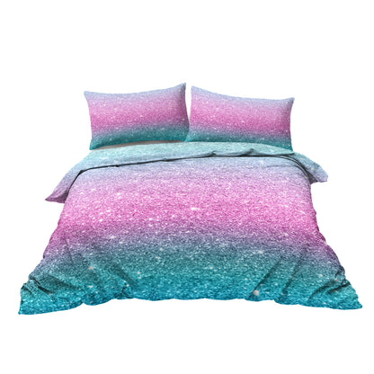 Girly Duvet Cover Rainbow Glitter Ombre Bedding Sets 3 Pcs Chic Purple Blue Green Pastel Bedspreads Sparkle Quilt Cover Set With 2 Pillow Shams