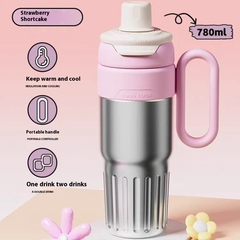 Stainless Steel With Lid Coffee Cup Thermos Large Capacity Straw Cup For Male And Female