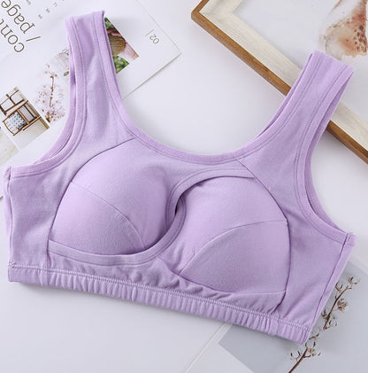 Women Bra Ladies Cotton Quake-Proof Underwear Sleep Tops No Buckles Non-Wire Lingerie with Removable Padded