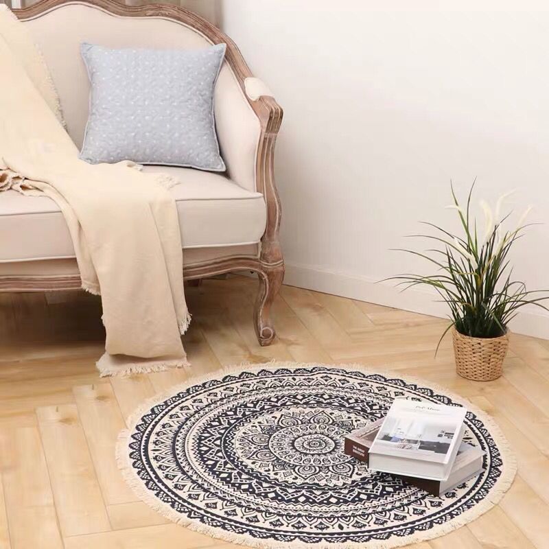 Nordic Ins Cotton And Linen Floor Mat Ethnic Style Round Carpet Door Mat Foot Mat Door Bedroom Anti-Slip Mat Bohemia