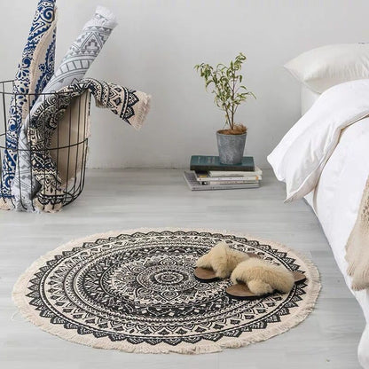 Nordic Ins Cotton And Linen Floor Mat Ethnic Style Round Carpet Door Mat Foot Mat Door Bedroom Anti-Slip Mat Bohemia