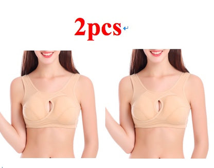 Women Bra Ladies Cotton Quake-Proof Underwear Sleep Tops No Buckles Non-Wire Lingerie with Removable Padded