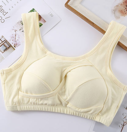 Women Bra Ladies Cotton Quake-Proof Underwear Sleep Tops No Buckles Non-Wire Lingerie with Removable Padded