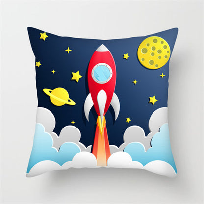 Spaceship Cartoon Cushion Cover Astronaut Rocket Pillow Case Household Pillow Case