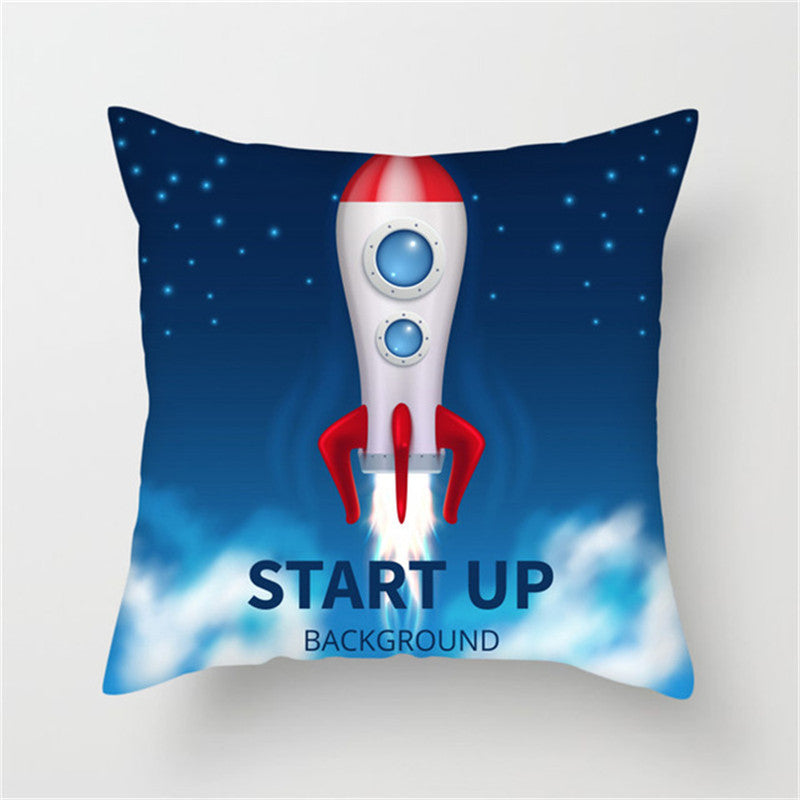 Spaceship Cartoon Cushion Cover Astronaut Rocket Pillow Case Household Pillow Case