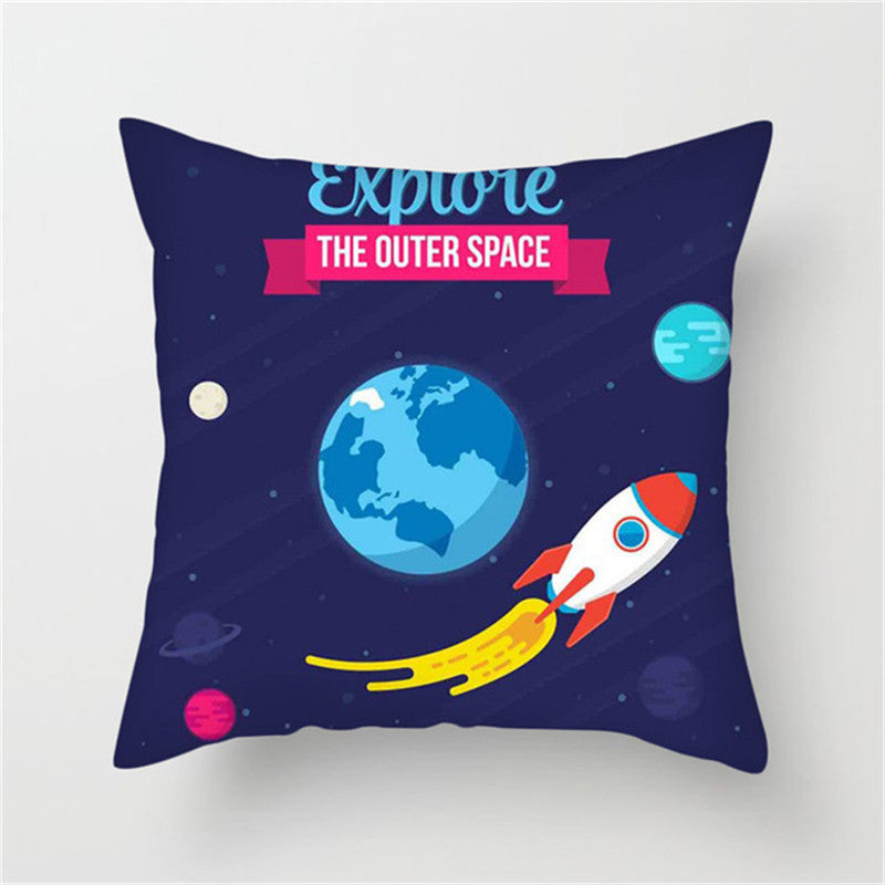 Spaceship Cartoon Cushion Cover Astronaut Rocket Pillow Case Household Pillow Case