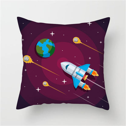 Spaceship Cartoon Cushion Cover Astronaut Rocket Pillow Case Household Pillow Case