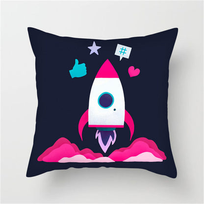 Spaceship Cartoon Cushion Cover Astronaut Rocket Pillow Case Household Pillow Case