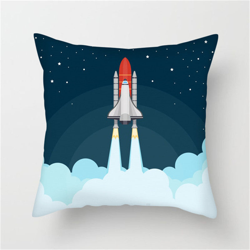 Spaceship Cartoon Cushion Cover Astronaut Rocket Pillow Case Household Pillow Case