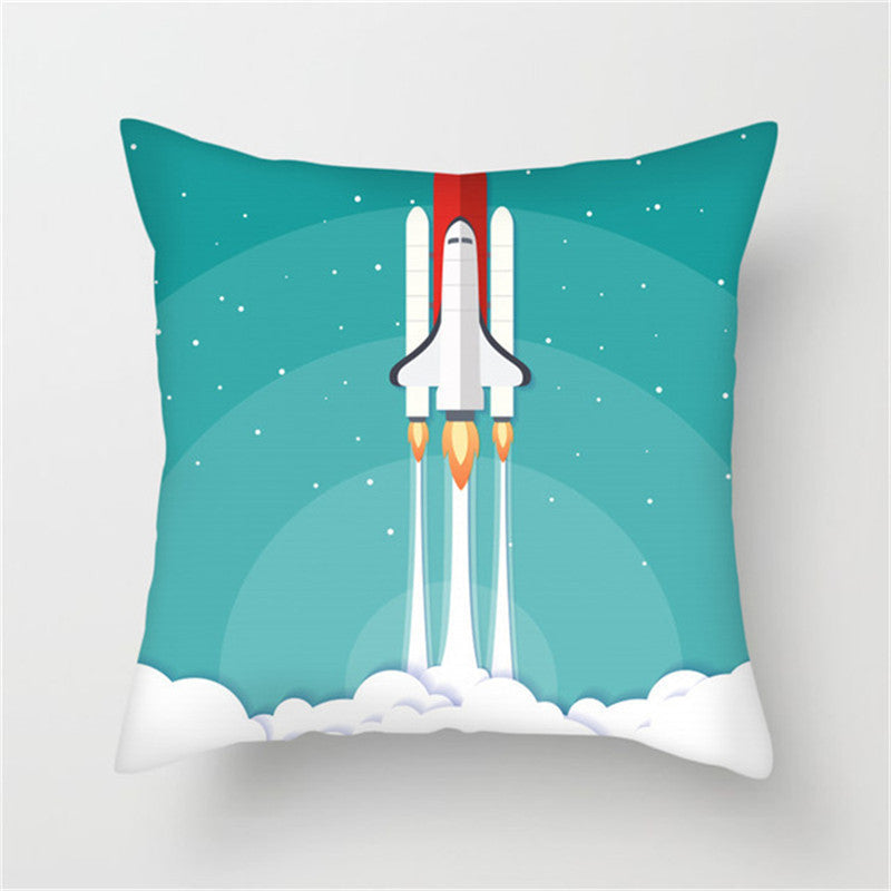 Spaceship Cartoon Cushion Cover Astronaut Rocket Pillow Case Household Pillow Case