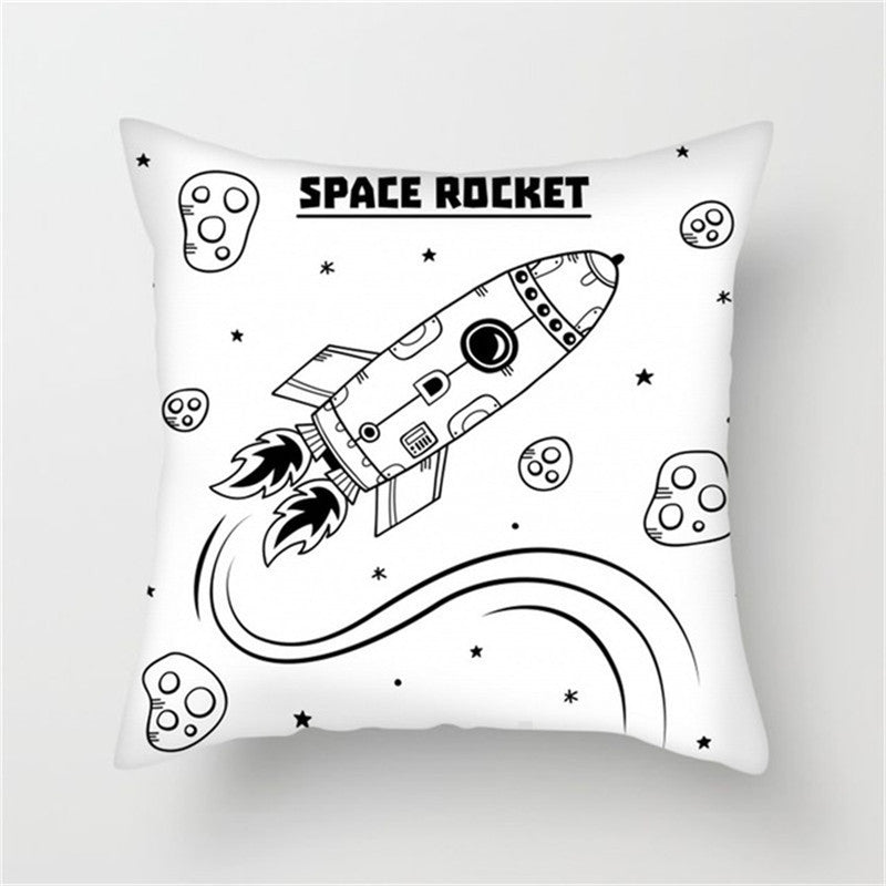 Spaceship Cartoon Cushion Cover Astronaut Rocket Pillow Case Household Pillow Case