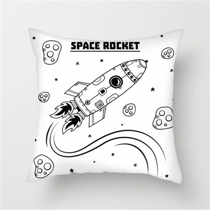 Spaceship Cartoon Cushion Cover Astronaut Rocket Pillow Case Household Pillow Case