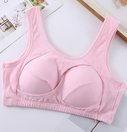 Women Bra Ladies Cotton Quake-Proof Underwear Sleep Tops No Buckles Non-Wire Lingerie with Removable Padded