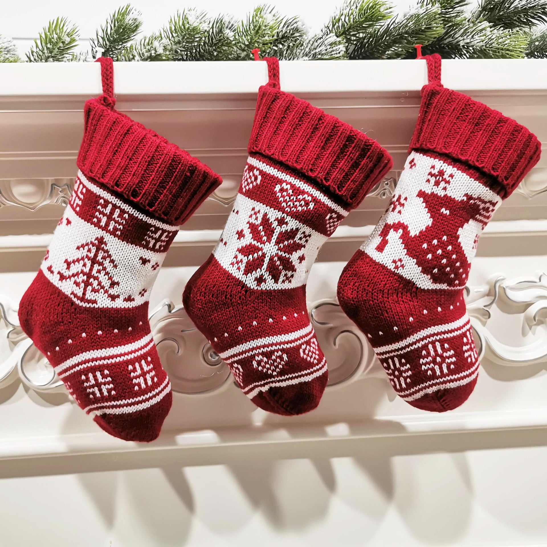 Christmas tree snowflake deer pattern knitted christmas socks gift bag