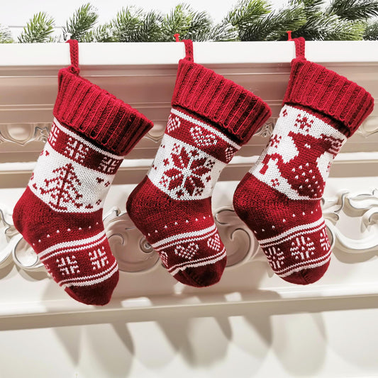Christmas tree snowflake deer pattern knitted christmas socks gift bag