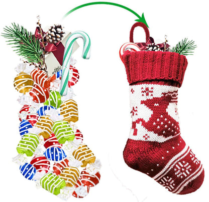 Christmas tree snowflake deer pattern knitted christmas socks gift bag